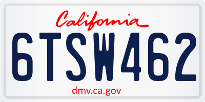 CA license plate 6TSW462