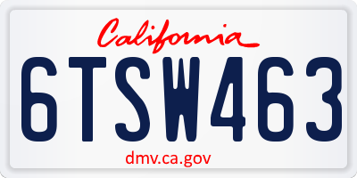 CA license plate 6TSW463