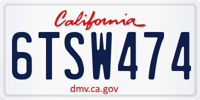 CA license plate 6TSW474