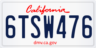 CA license plate 6TSW476