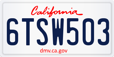 CA license plate 6TSW503