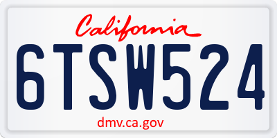 CA license plate 6TSW524
