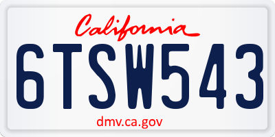 CA license plate 6TSW543