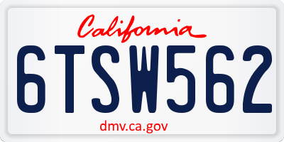CA license plate 6TSW562