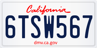 CA license plate 6TSW567