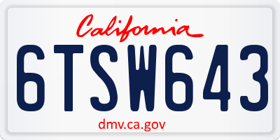 CA license plate 6TSW643
