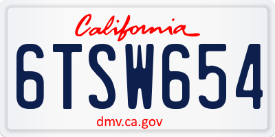 CA license plate 6TSW654