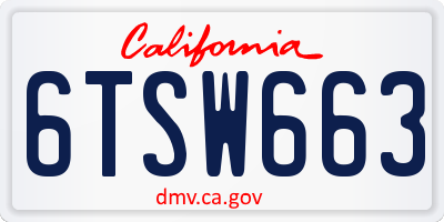 CA license plate 6TSW663