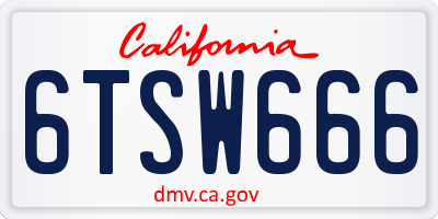 CA license plate 6TSW666