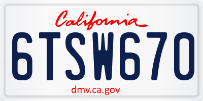 CA license plate 6TSW670