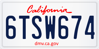 CA license plate 6TSW674