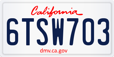 CA license plate 6TSW703