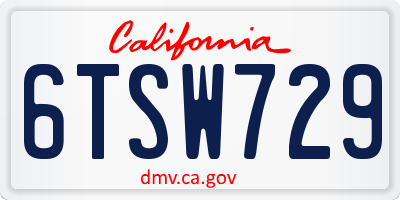 CA license plate 6TSW729