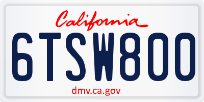 CA license plate 6TSW800