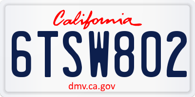 CA license plate 6TSW802