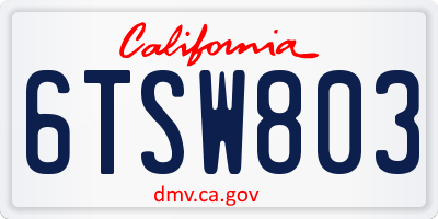 CA license plate 6TSW803