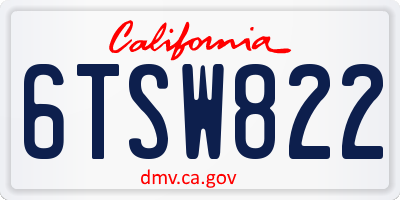 CA license plate 6TSW822