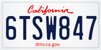 CA license plate 6TSW847