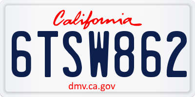 CA license plate 6TSW862