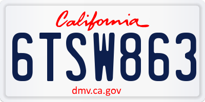 CA license plate 6TSW863