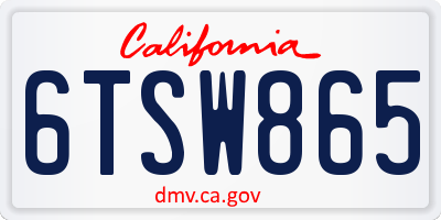 CA license plate 6TSW865