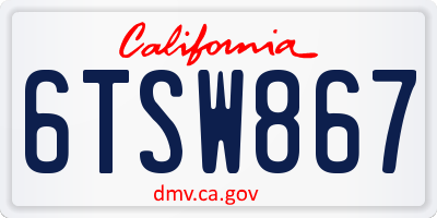 CA license plate 6TSW867