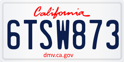 CA license plate 6TSW873