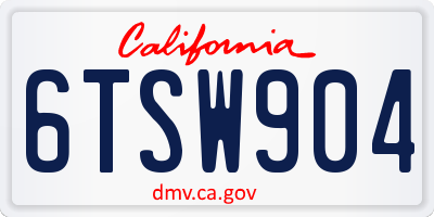 CA license plate 6TSW904