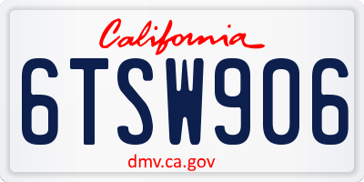 CA license plate 6TSW906
