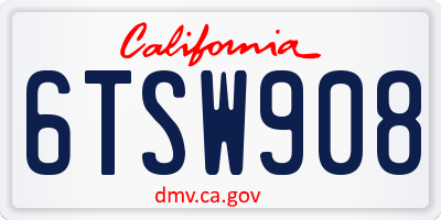 CA license plate 6TSW908