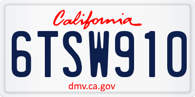 CA license plate 6TSW910