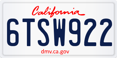 CA license plate 6TSW922