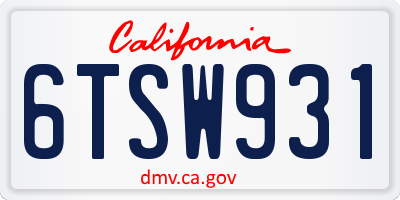 CA license plate 6TSW931