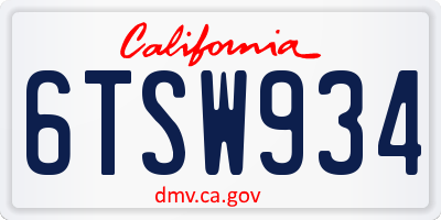 CA license plate 6TSW934