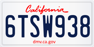 CA license plate 6TSW938