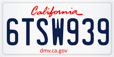 CA license plate 6TSW939
