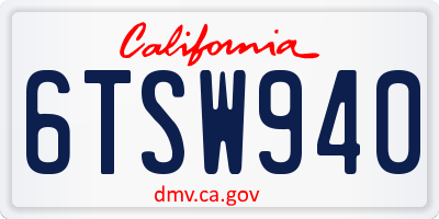 CA license plate 6TSW940