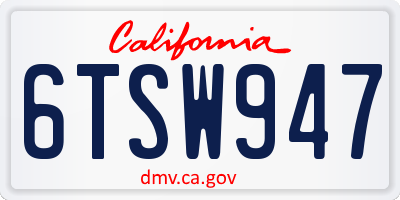 CA license plate 6TSW947