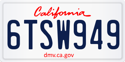 CA license plate 6TSW949