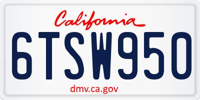 CA license plate 6TSW950