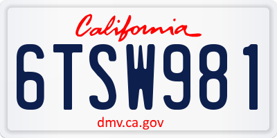 CA license plate 6TSW981