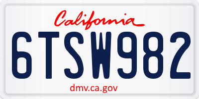 CA license plate 6TSW982