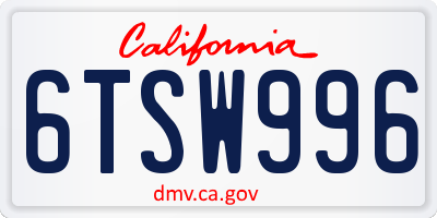 CA license plate 6TSW996