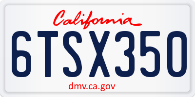 CA license plate 6TSX350