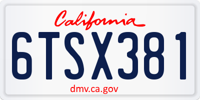 CA license plate 6TSX381