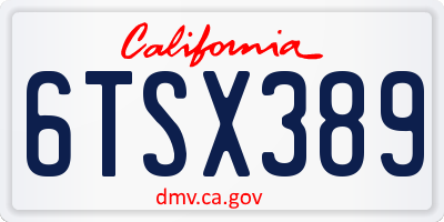 CA license plate 6TSX389