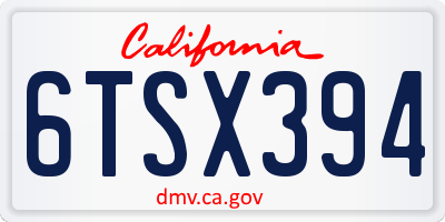 CA license plate 6TSX394