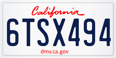 CA license plate 6TSX494
