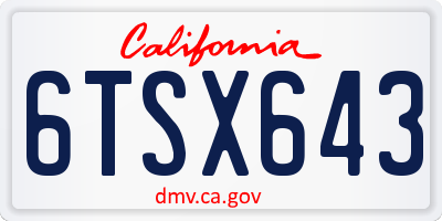 CA license plate 6TSX643