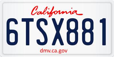 CA license plate 6TSX881